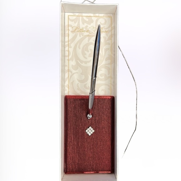 NWT Lillian Rose 5x3.5” GLIMMERING RUBY Wedding Pen Set w/Rhinestone Accent - Picture 3 of 3